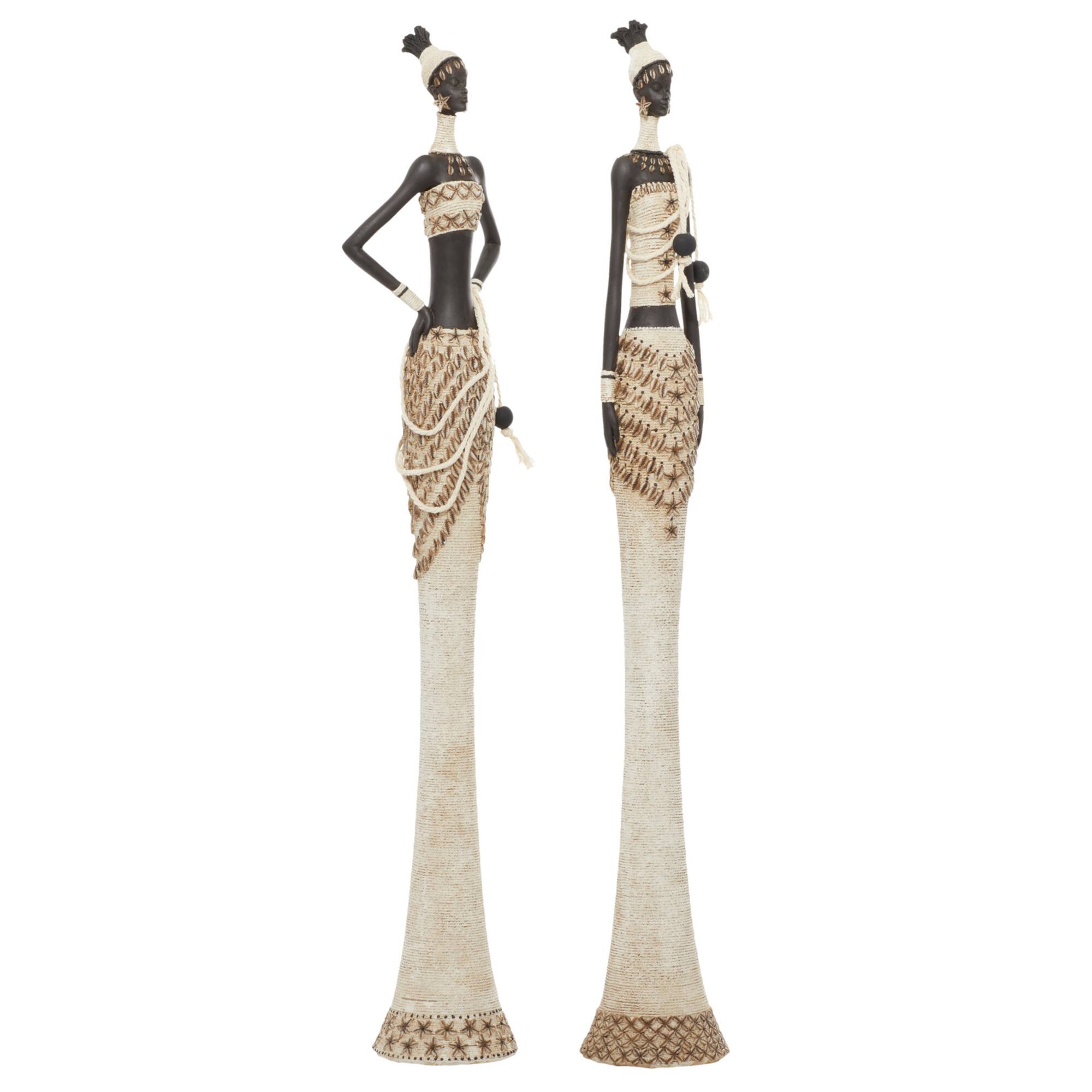 Set of 2 White Stone Contemporary Sculpture 6", 31"